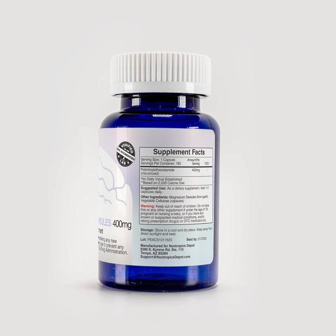 Nootropics Depot Palmitoylethanolamide Capsules 400mg 180 Capsules | Natural Discomfort & Nerve Support