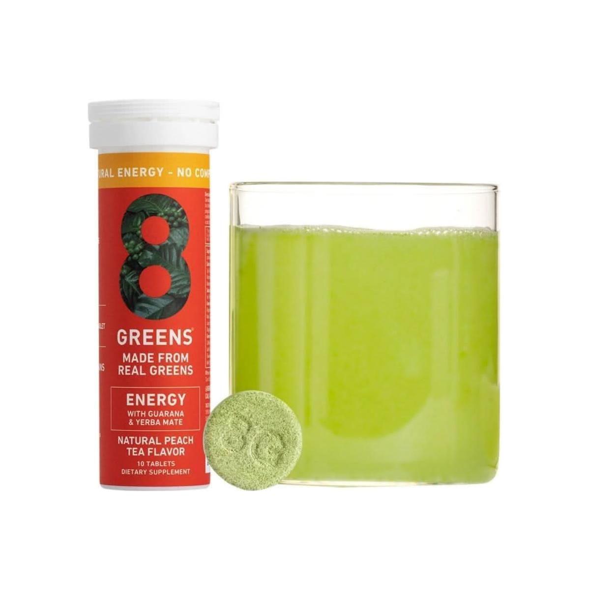 8Greens Mega Energy Fizzy Tablet Peach Tea 10 Count | Natural Daily Greens & Energy Boost