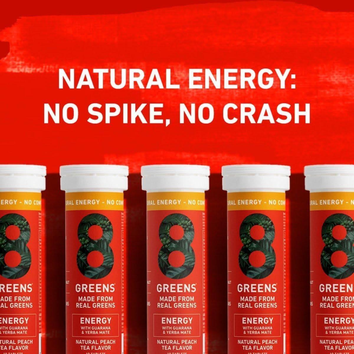 8Greens Mega Energy Fizzy Tablet Peach Tea 10 Count | Natural Daily Greens & Energy Boost