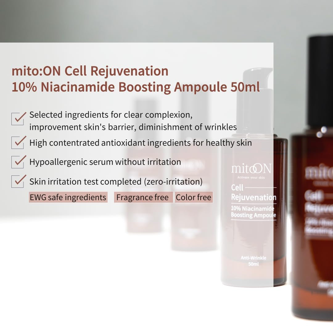 mito: ON Cell Rejuvenation 10% Niacinamide Boosting Ampoule – 50ml | A scientifically advanced anti-aging serum for brightening, wrinkle reduction, and skin barrier repair.