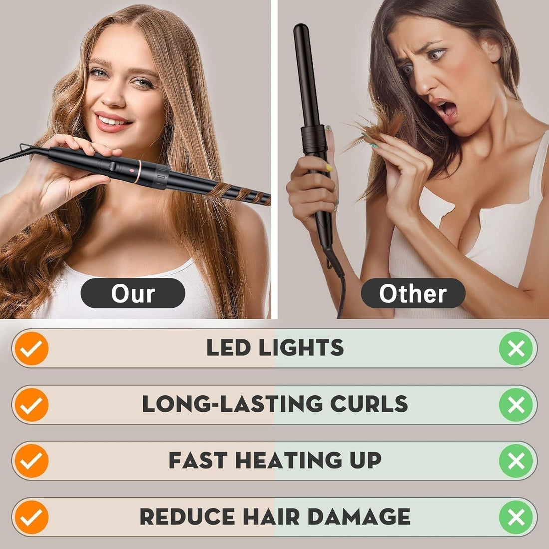 6-in-1 Curling Wand Set | Tourmaline Ceramic Hair Curler with Interchangeable Barrels