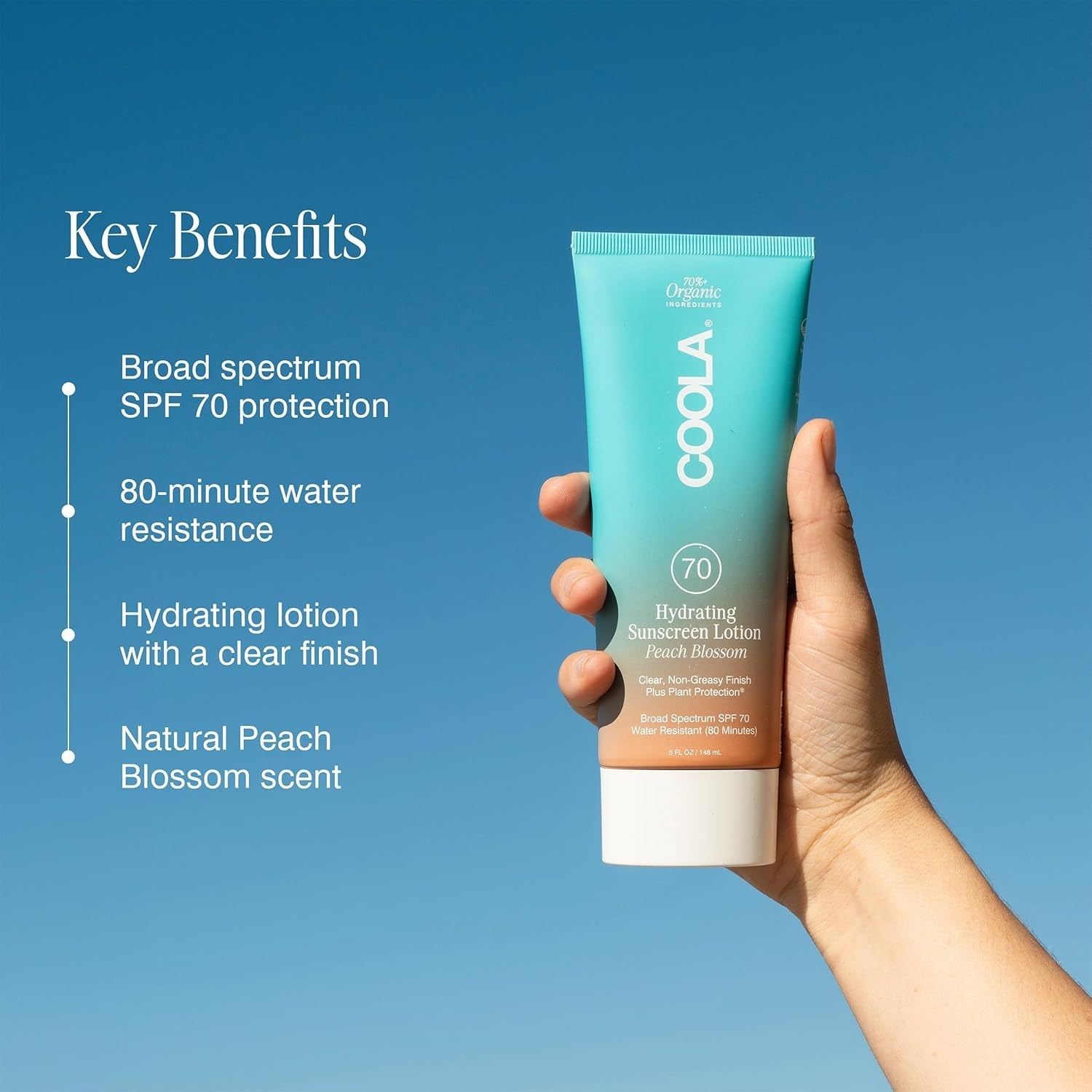 COOLA Hydrating Sunscreen Lotion SPF 70 Peach Blossom 148ml | Ultra-High SPF, Lightweight Organic Protection