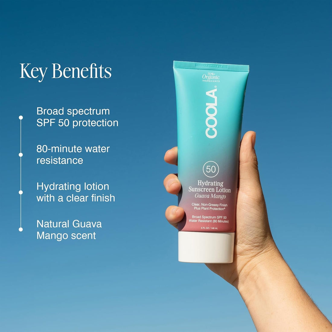 COOLA Hydrating Sunscreen Lotion SPF 50 Guava Mango 148ml | Organic, Reef-Friendly Body Protection with Antioxidants