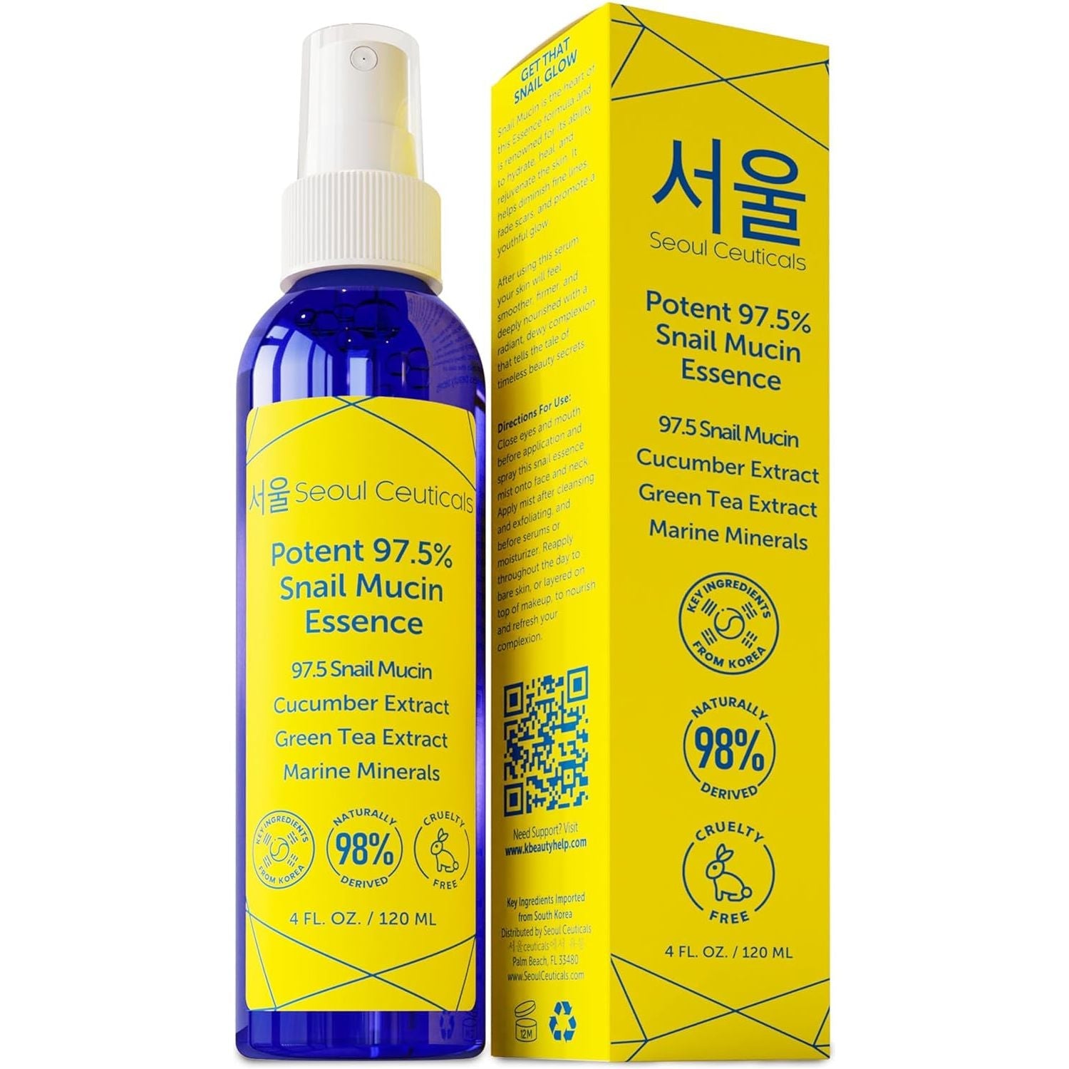 SeoulCeuticals Potent 97.5% Snail Mucin Essence 120ml | Hydrating & Anti-Aging K-Beauty Mist
