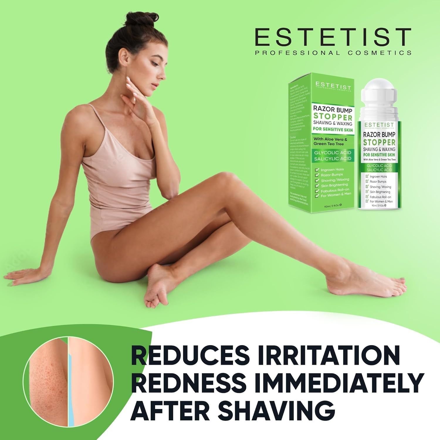 ESTETIST Razor Bump Stopper (Citrus Scent) - 90ml | Ingrown Hair & Razor Burn Solution for Sensitive Skin