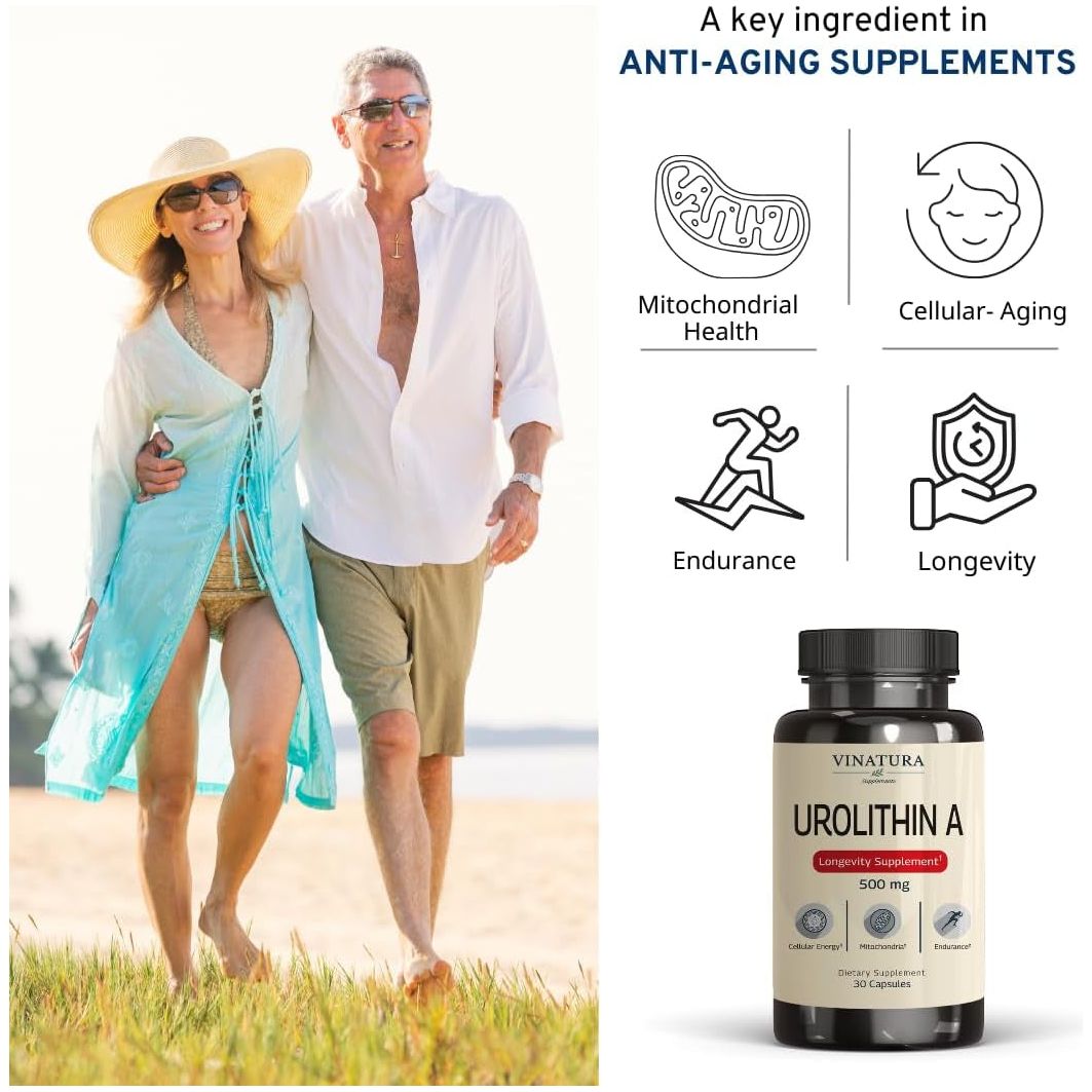 VINATURA Urolithin A+ 500mg, 30 Capsules | Mitochondrial Health & Anti-Aging Cellular Energy Support