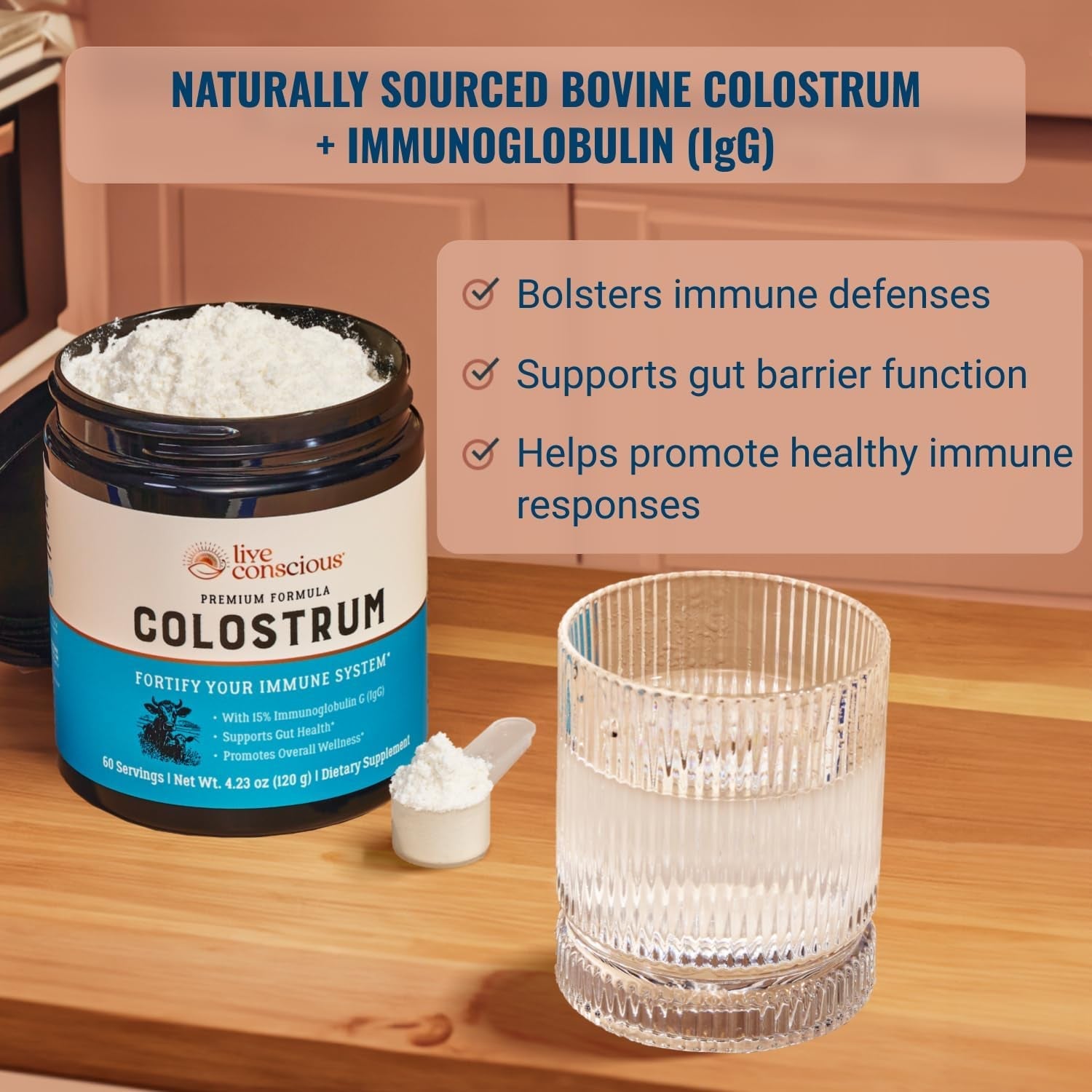 Live Conscious Colostrum Powder 120g | Immune & Gut Health Support | 60 Servings