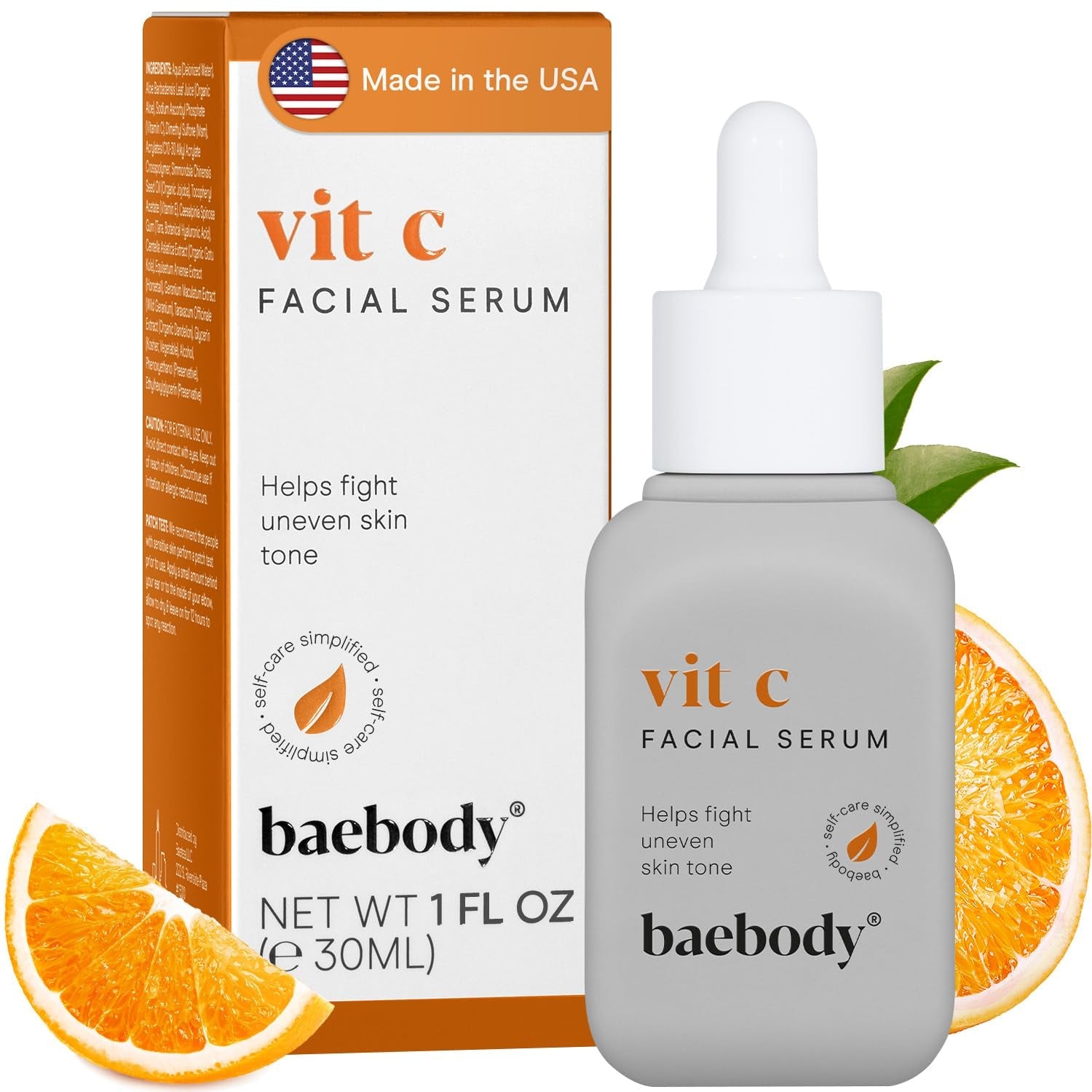 Baebody Vitamin C Face Serum 30ml | Brightening Serum for Dark Spots & Dull Skin | Hyaluronic Acid + Antioxidants | Made in USA