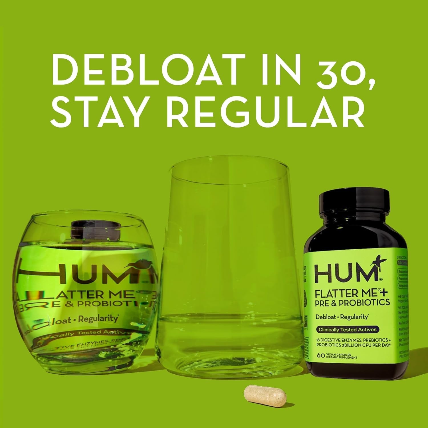 HUM Flatter Me Digestive Enzymes 60 Capsules | Fast-Acting Bloating Relief & Gut Support