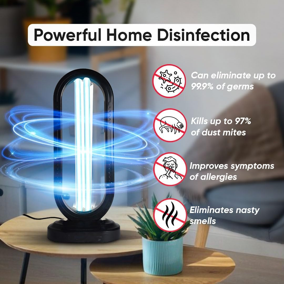 Swissklip +Swissker HaloUV Sanitizer | 360° UV Light Air & Surface Cleaner for Home & Office – Chemical-Free, Remote Controlled, 4 Timers