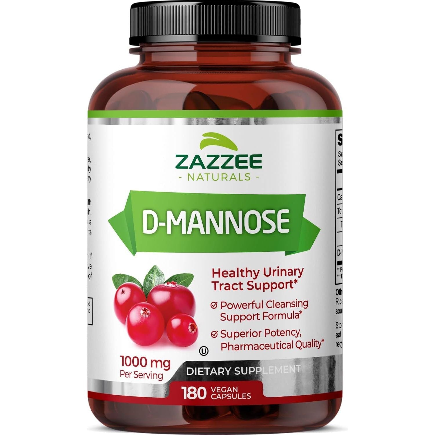 Zazzee D-Mannose Healthy Urinary Tract Support – 180 Vegan Capsules | Pure, Fast-Acting UTI Relief & Prevention