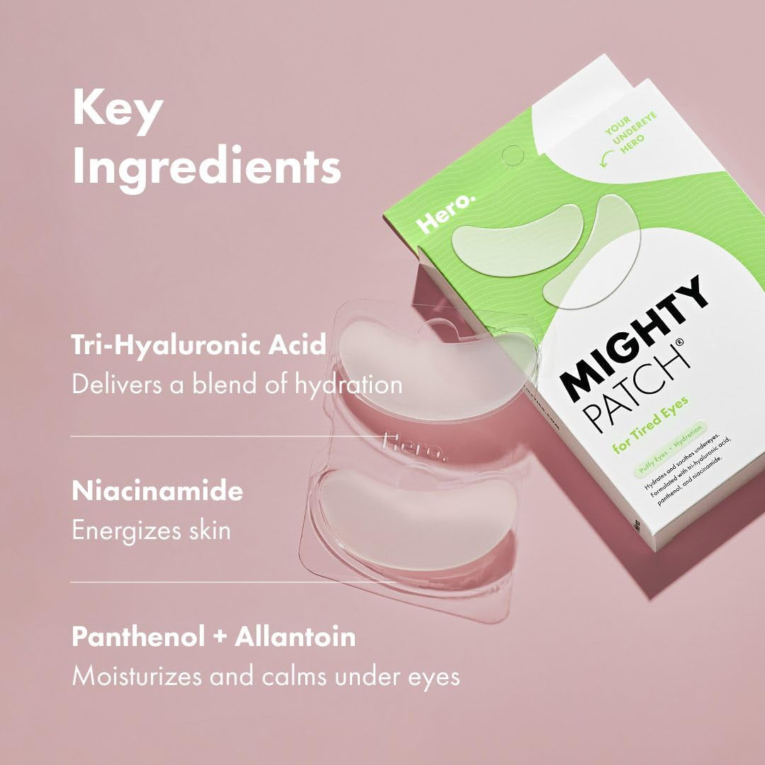 HERO COSMETICS Mighty Patch for Tired Eyes 6 Patches | Hydrogel Eye Patches with Niacinamide, Hyaluronic Acid & Panthenol