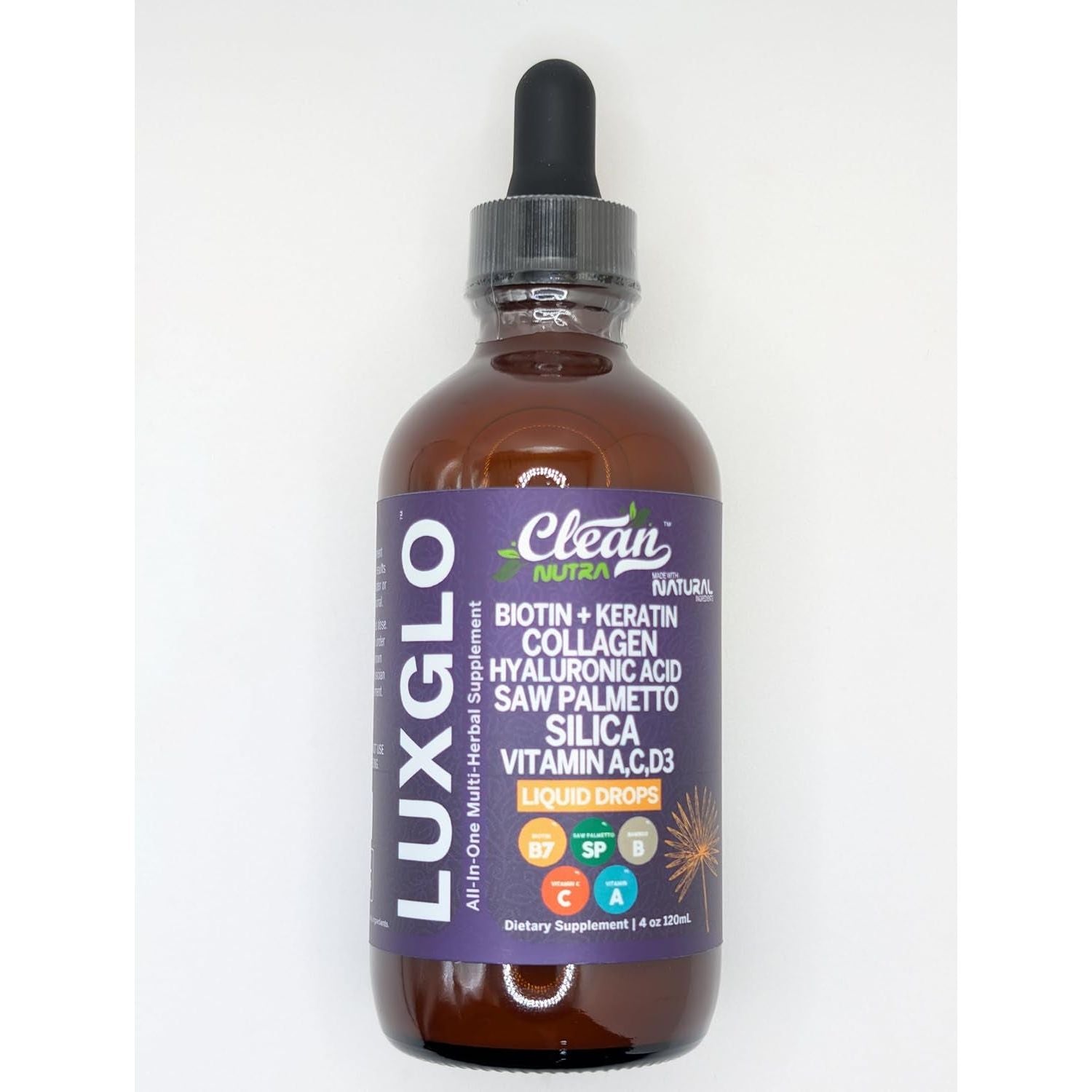 Clean Nutraceuticals LuxGlo All-in-One Multi-Herbal Supplement - 120ml | Liquid Biotin, Collagen, Hyaluronic Acid & More for Radiant Hair, Skin & Nails