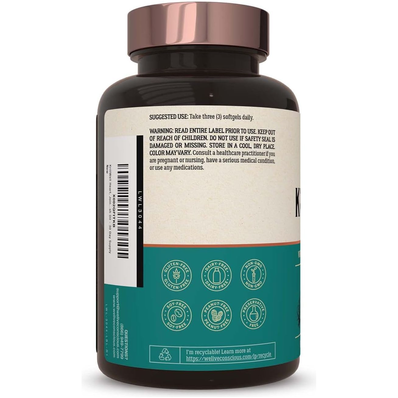 Live Conscious KRILLWELL 90 Softgels | Omega-3 Krill Oil with EPA, DHA & Astaxanthin for Brain, Joint & Heart Health