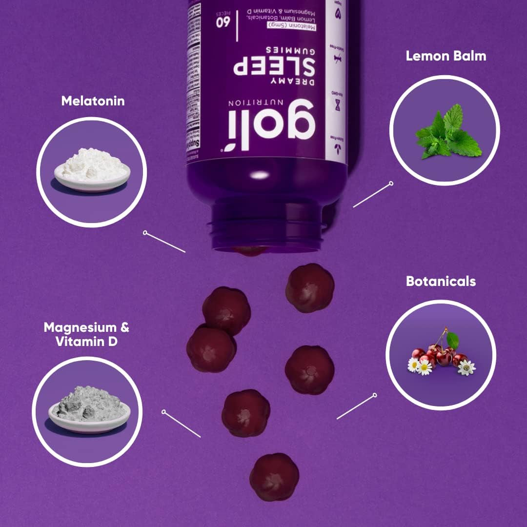 Goli Dreamy Sleep Gummies 60 Gummies | Restful Sleep Support with Melatonin, Magnesium & Lemon Balm