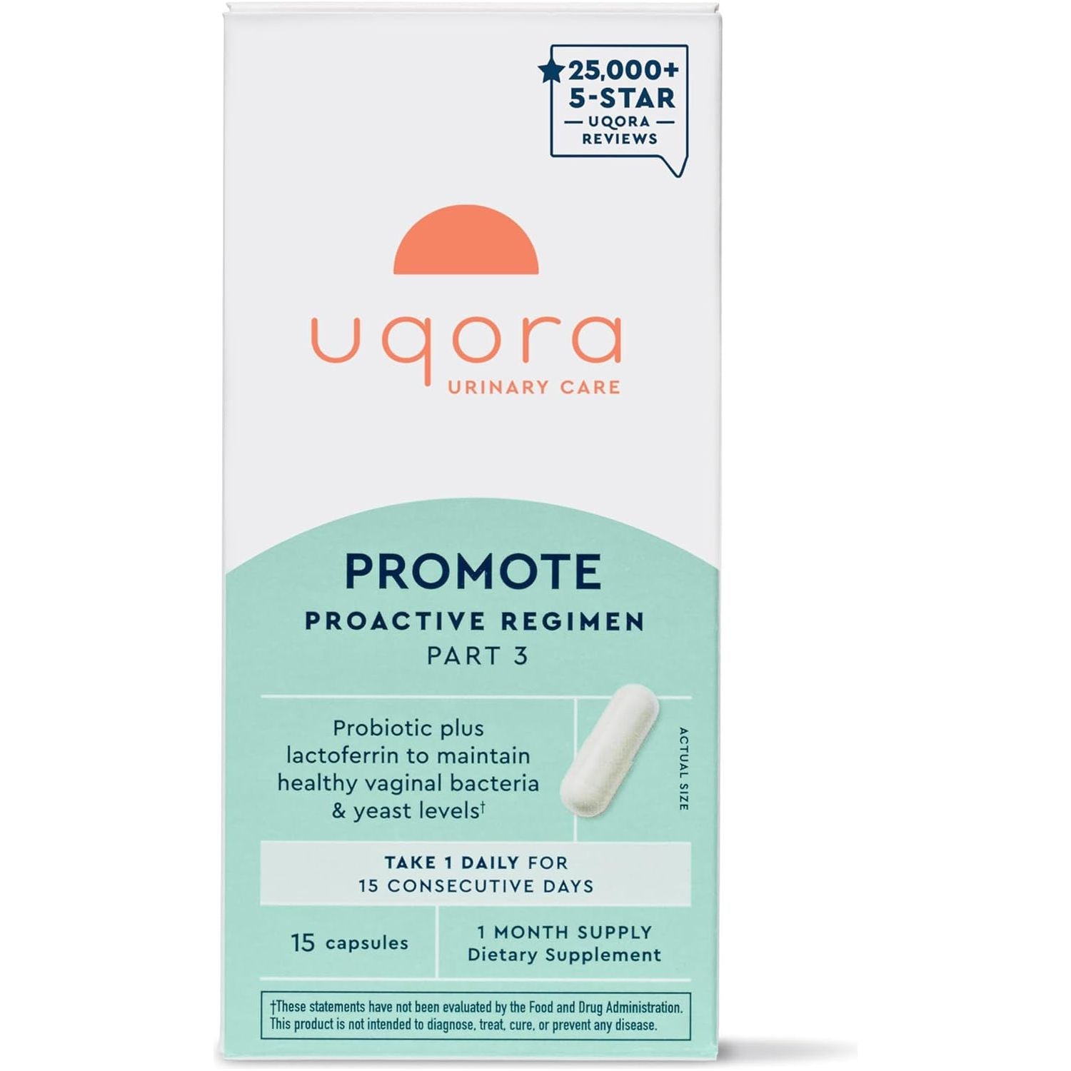 Uqora Promote 15 Capsules | Probiotic Vaginal Health Support with Lactoferrin & Lactobacillus Strains