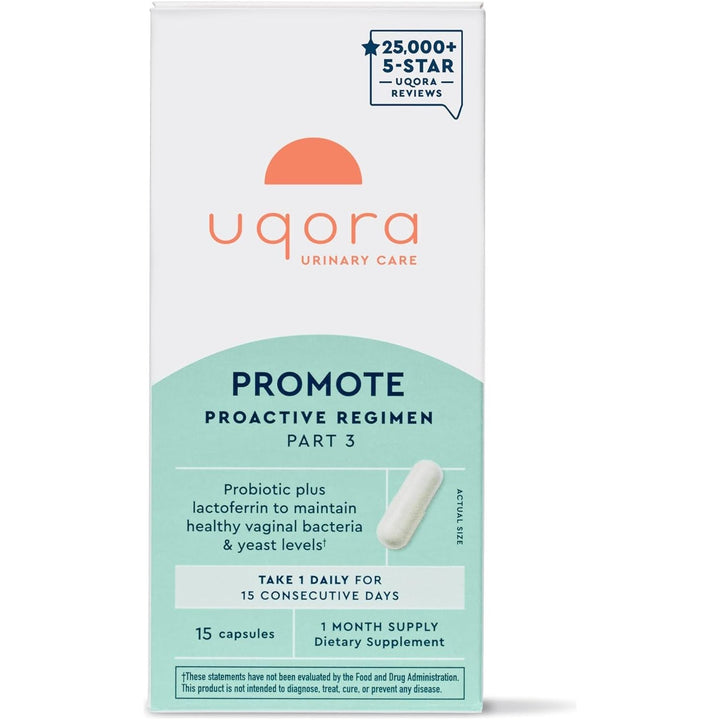 Uqora Promote 15 Capsules | Probiotic Vaginal Health Support with Lactoferrin & Lactobacillus Strains