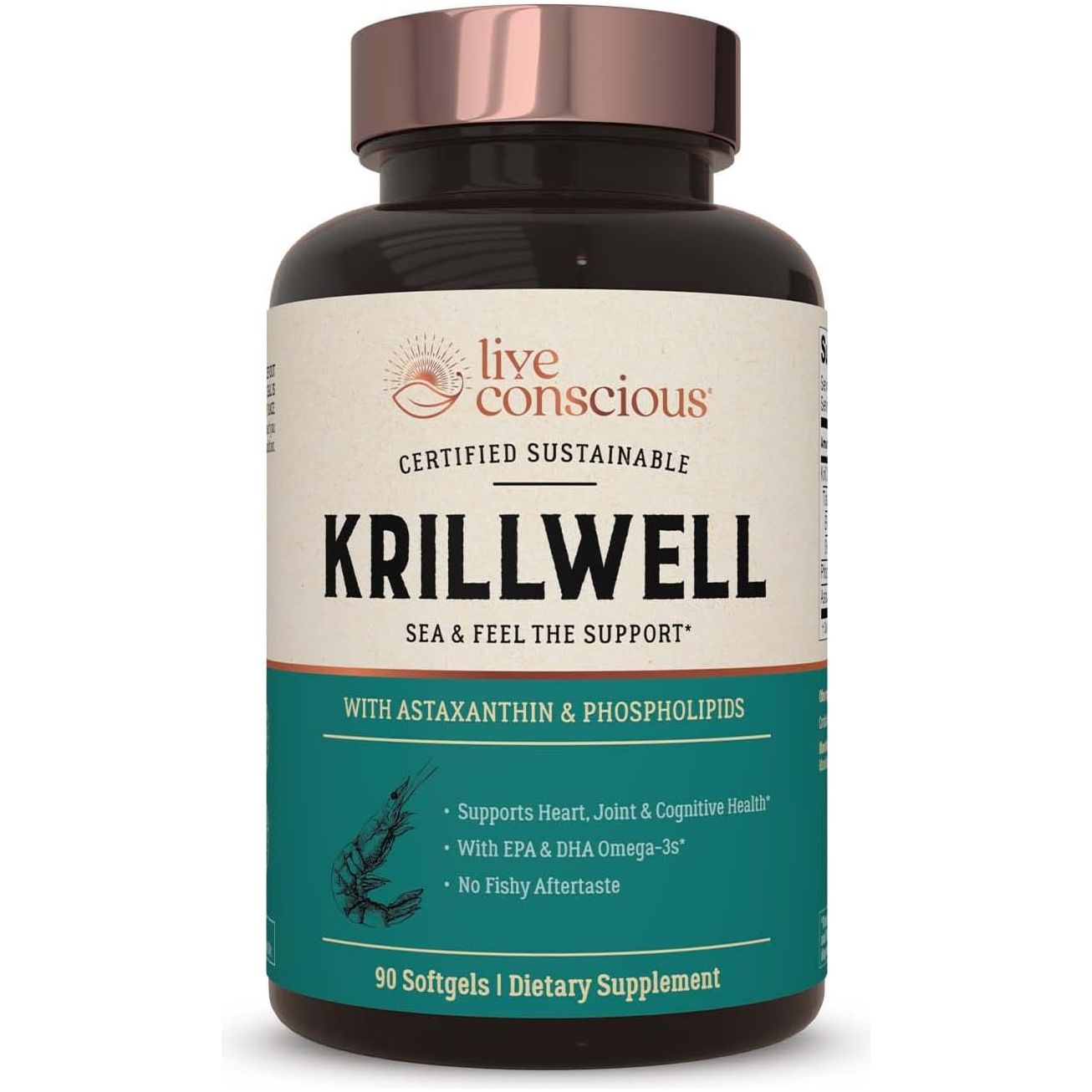 Live Conscious KRILLWELL 90 Softgels | Omega-3 Krill Oil with EPA, DHA & Astaxanthin for Brain, Joint & Heart Health
