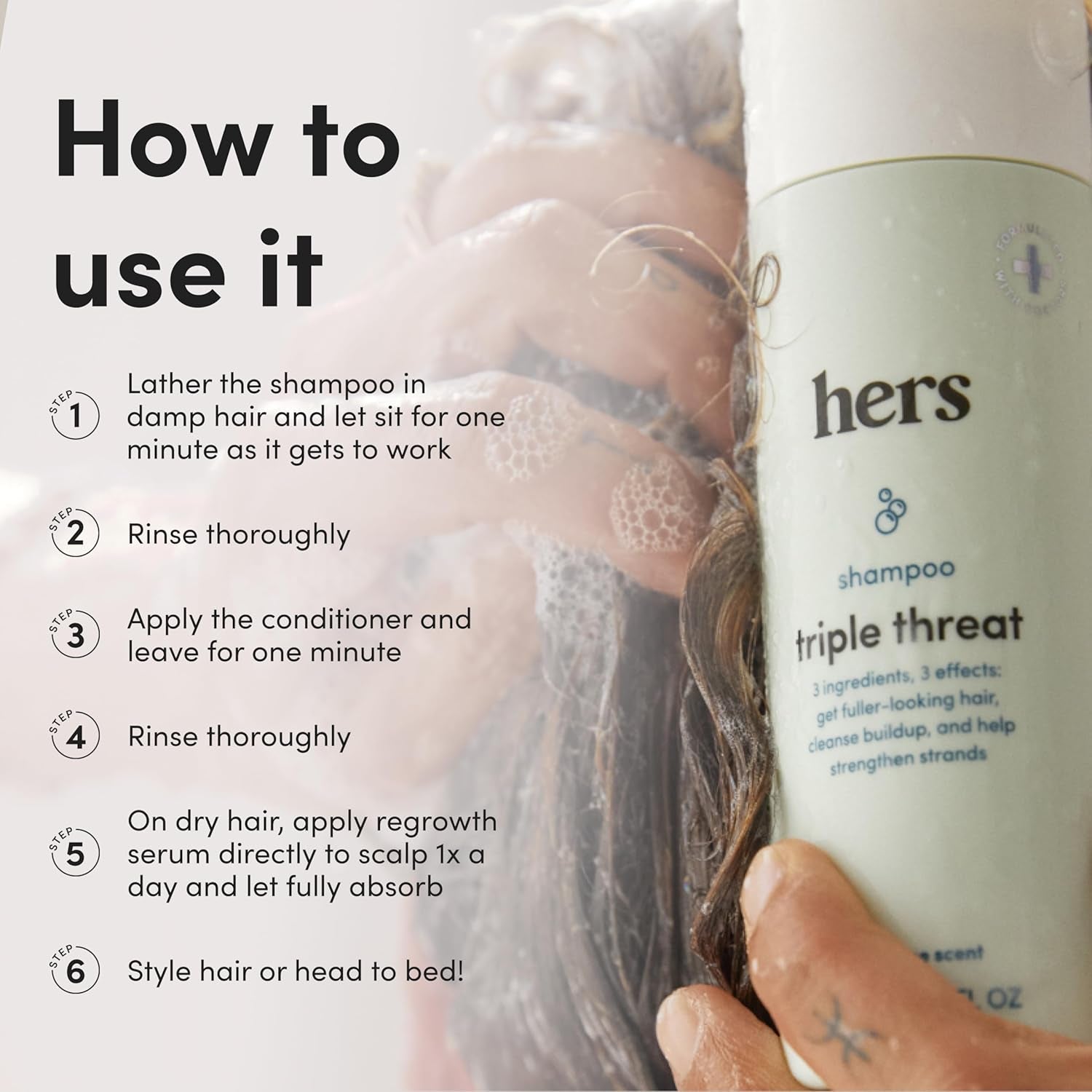 Hers Triple Threat Shampoo, Conditioner & Minoxidil Set | Clinically Proven Hair Regrowth & Fuller-Looking Hair