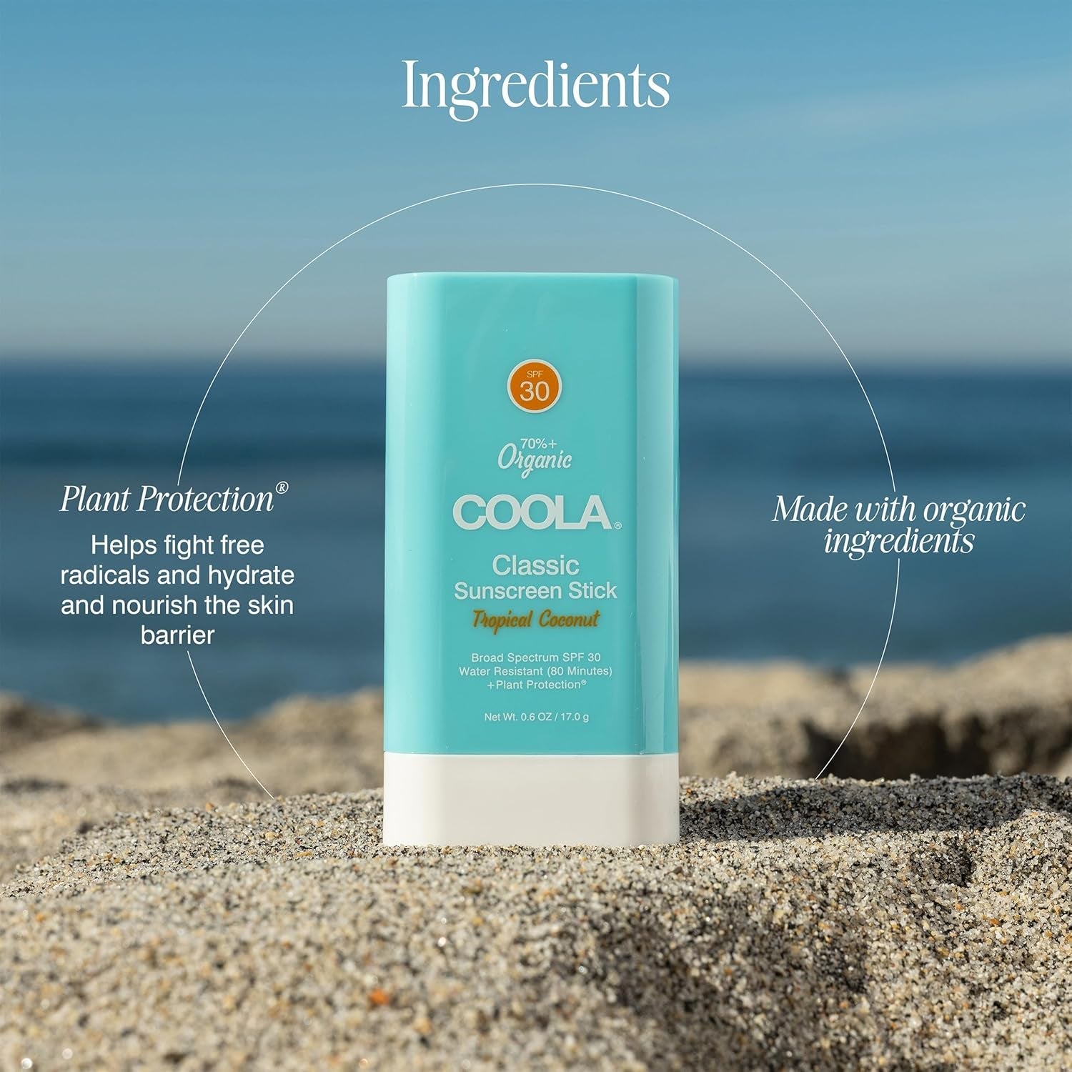 COOLA Classic Sunscreen Stick SPF 30 17g | Travel-Ready, Organic SPF with Tropical Coconut Scent