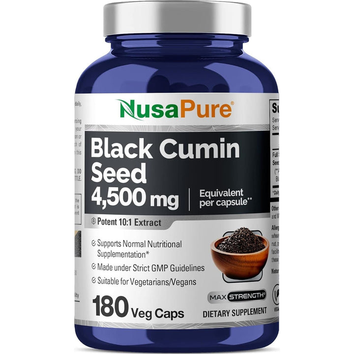 NusaPure Black Cumin Seed 4,500 mg – 180 Capsules | High-Potency Nigella Sativa for Immune & Inflammatory Support