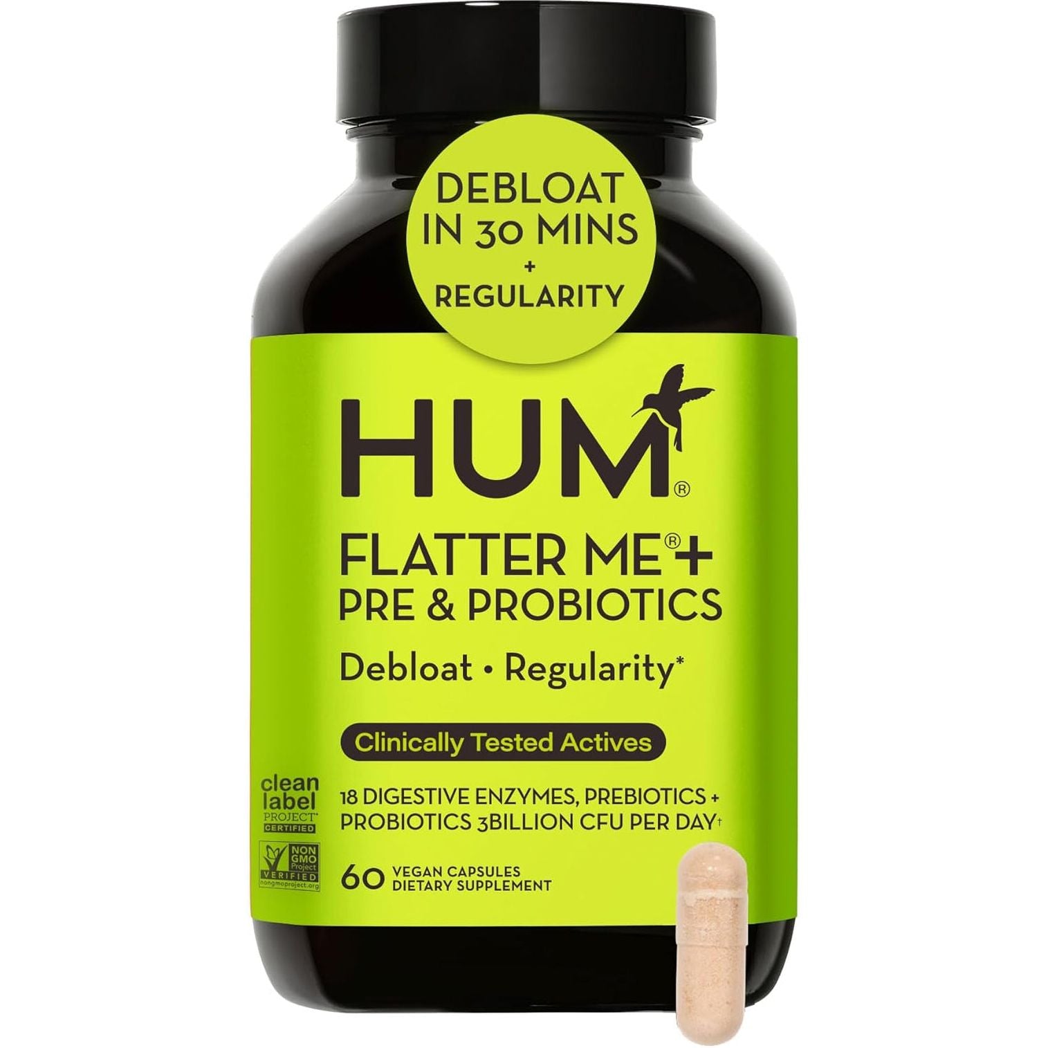 HUM Flatter Me Digestive Enzymes 60 Capsules | Fast-Acting Bloating Relief & Gut Support