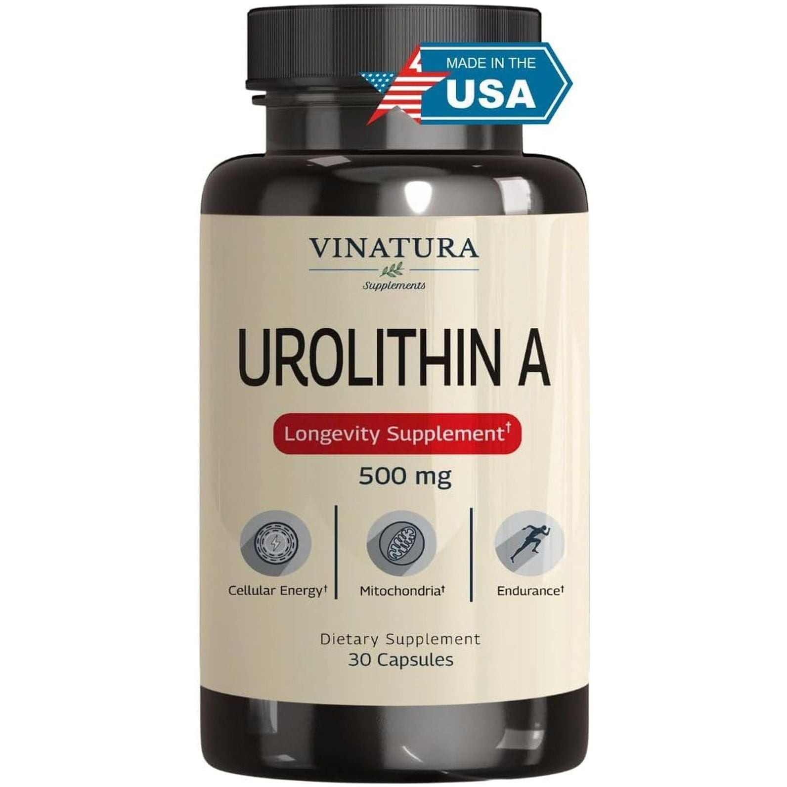 VINATURA Urolithin A+ 500mg, 30 Capsules | Mitochondrial Health & Anti-Aging Cellular Energy Support