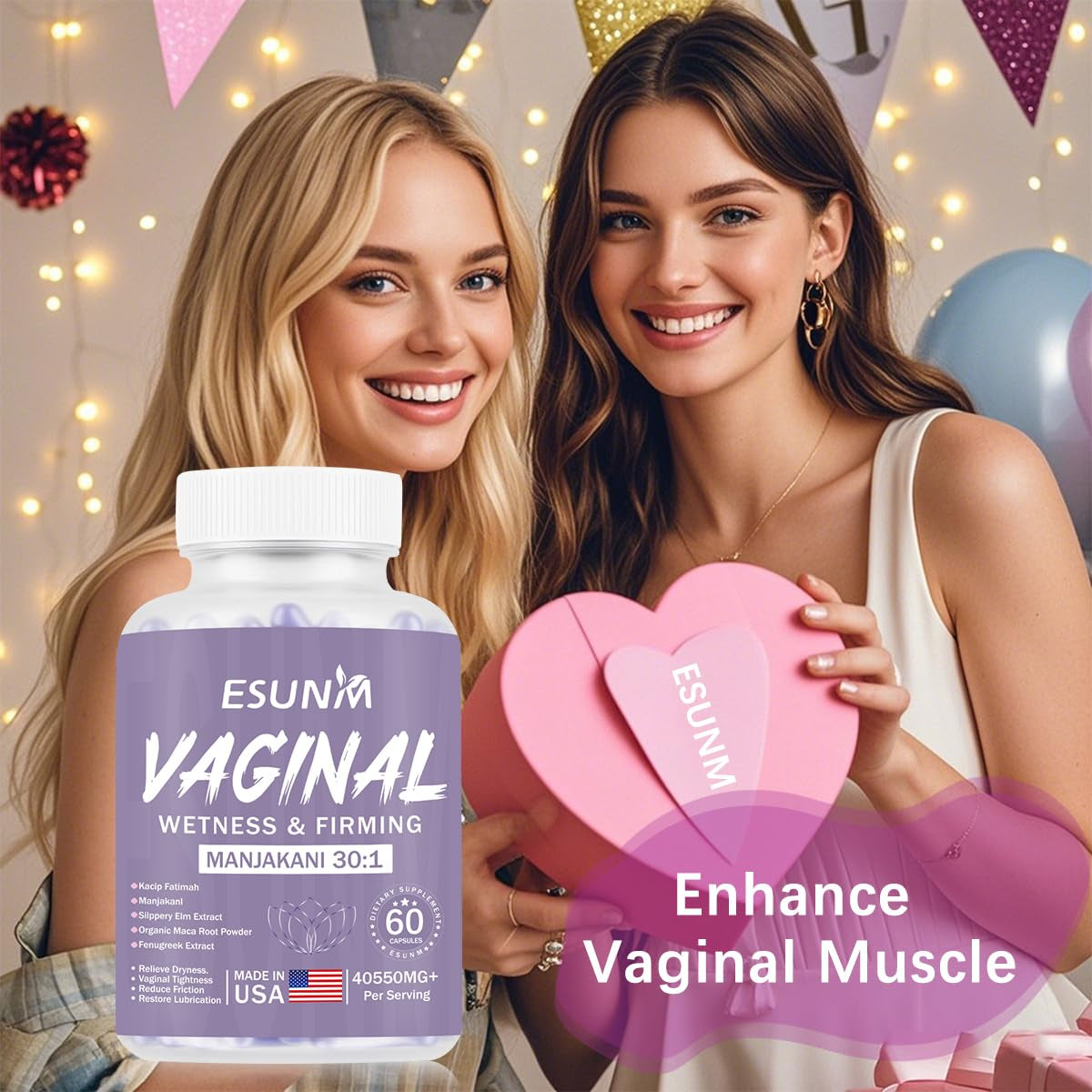 ESUNM Vaginal Wetness & Firming – 60 Capsules | pH Balance, Moisture & Intimate Elasticity Support