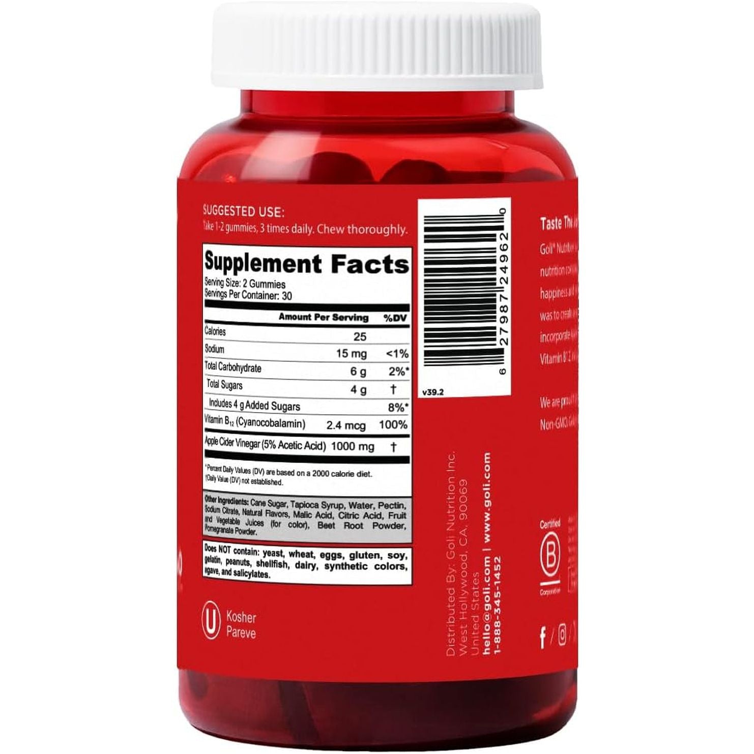 Goli Apple Cider Vinegar Gummies 60 Gummies | Digestive Health & Energy Support with Vitamin B12