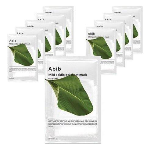 Abib Mild Acidic pH Sheet Mask Heartleaf Fit 30ml x 10pcs | Soothing Bamboo Sheet Masks with Heartleaf & Egg White Coating Abib