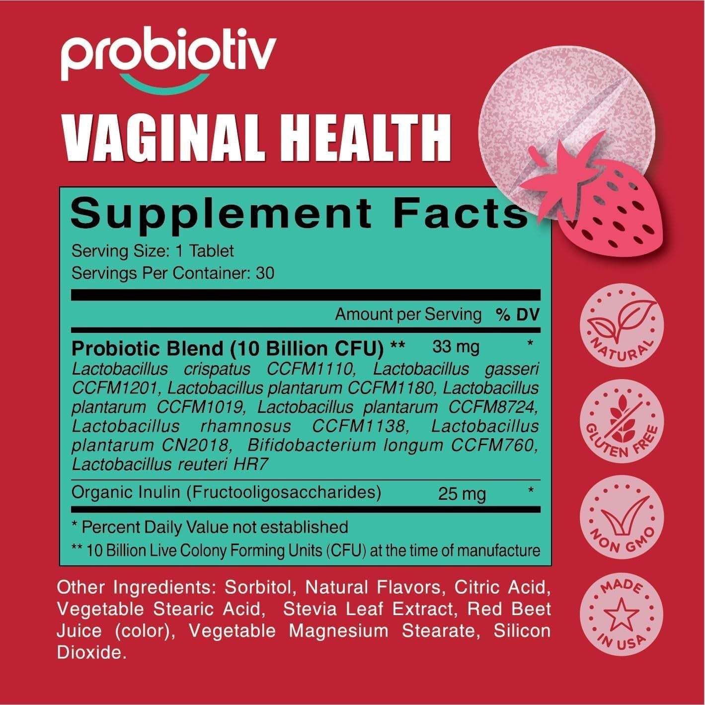 Probiotiv Vaginal Odor Flora - 30 Chewable Tablets | pH Balance & Feminine Health