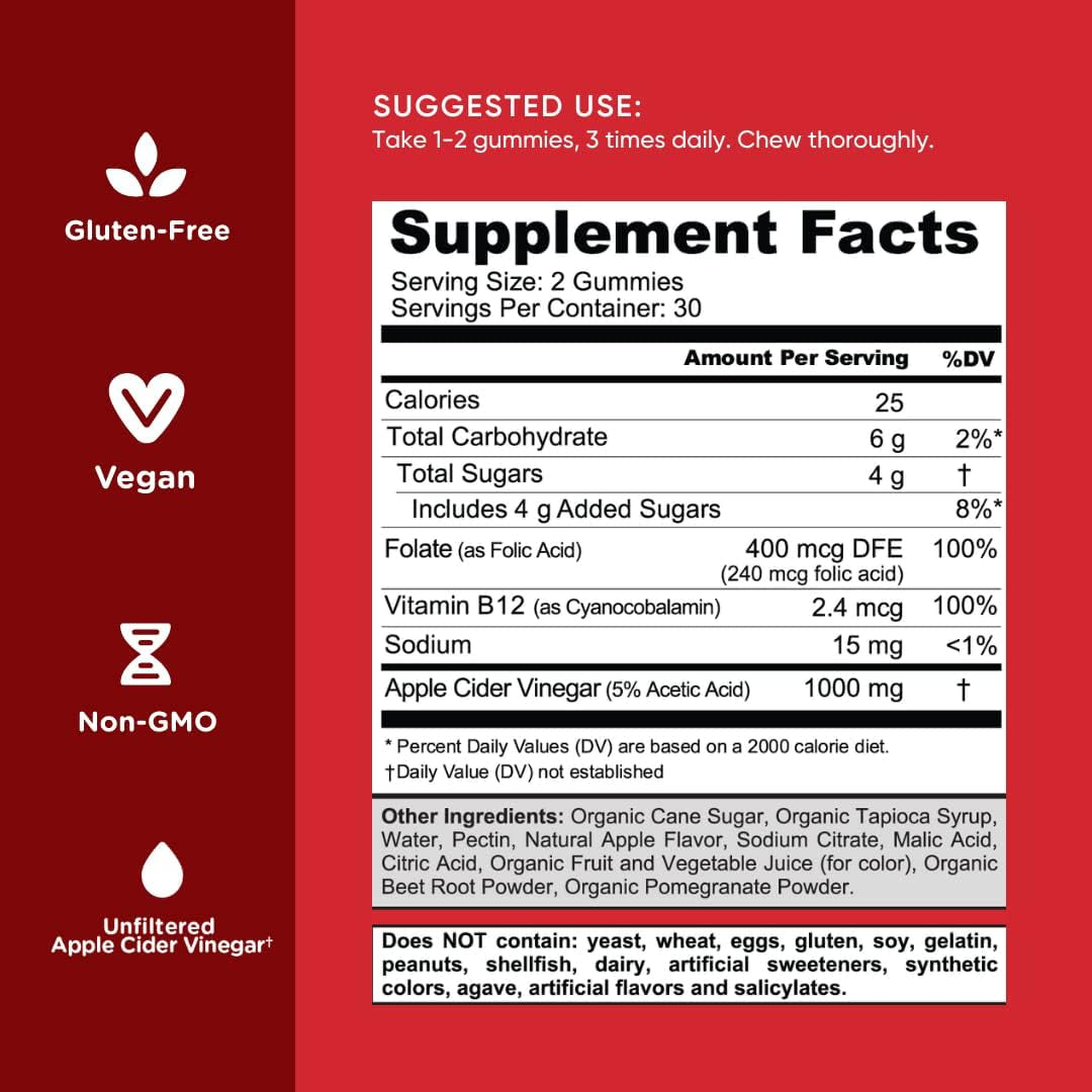 Goli Apple Cider Vinegar Gummies 60 Gummies | Digestive Health & Energy Support with Vitamin B12