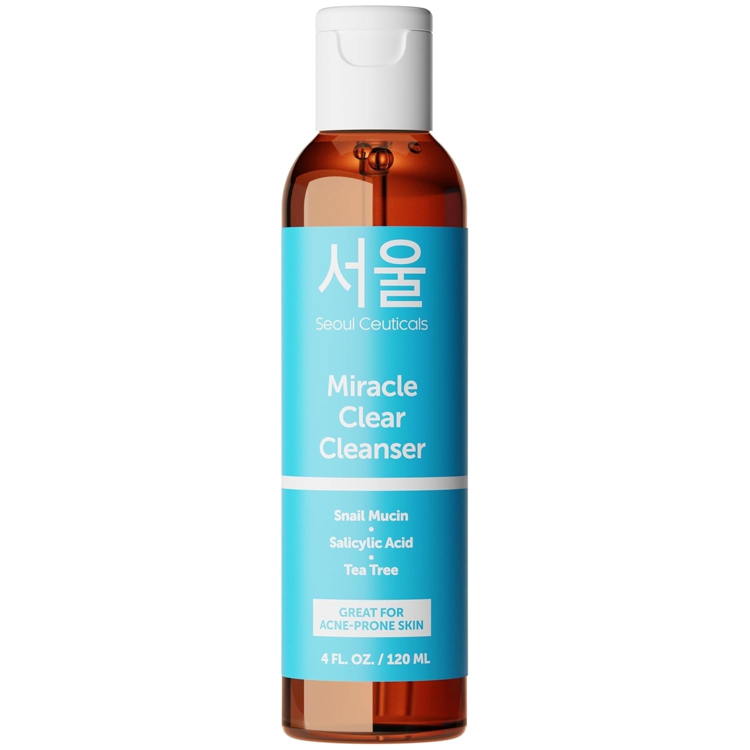 SeoulCeuticals Miracle Clear Cleanser 120ml | Korean Acne Solution with Snail Mucin, Salicylic Acid & Tea Tree