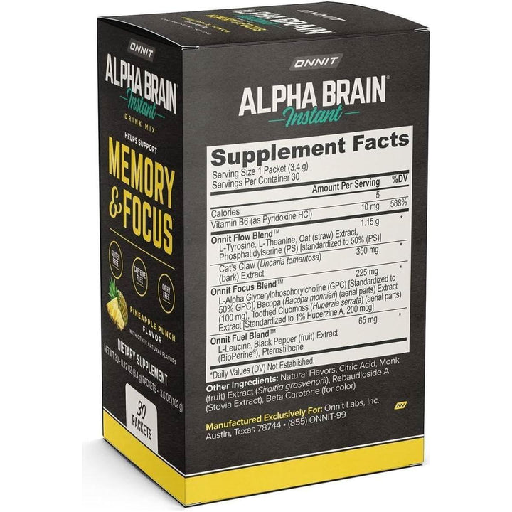 Onnit Alpha Brain Instant - Pineapple Punch (30 Count Box) | Nootropic for Focus, Memory & Mental Performance