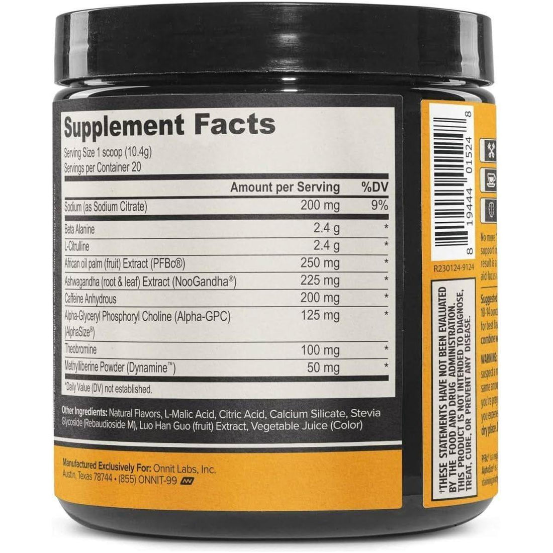 Onnit Alpha Brain Pre-Workout - Yuzu Peach (20 Servings) | Focus & Performance Boost
