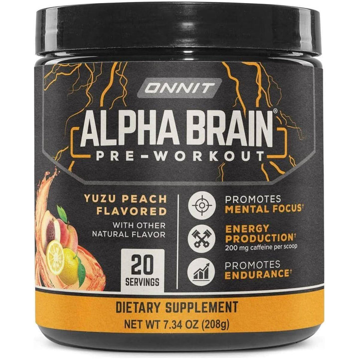 Onnit Alpha Brain Pre-Workout - Yuzu Peach (20 Servings) | Focus & Performance Boost