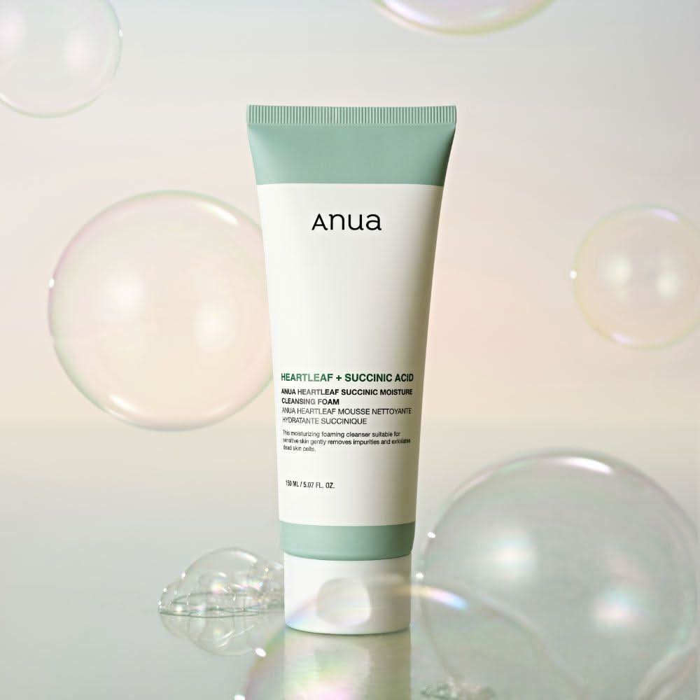 Anua Heartleaf Succinic Moisture Cleansing Foam 150ml Gentle, Hydrating Cleanser for Sensitive Skin Anua