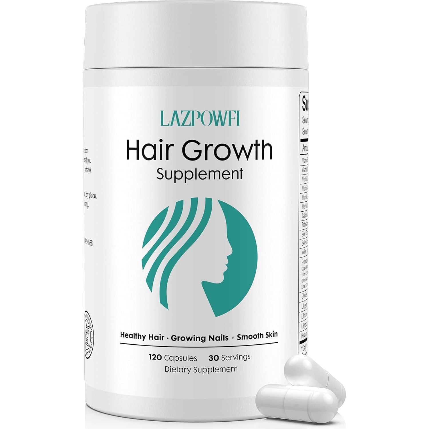 Lazpowfi Hair Growth Supplement 120 Capsules 30-in-1 Advanced Formula for Thicker, Healthier Hair