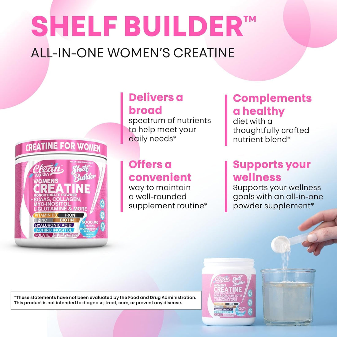 Clean Nutraceuticals Women’s Creatine – 269g | Tropical Orange With Creatine, Collagen, BCAAs, Biotin & Vitamins for Muscle, Recovery & Radiance