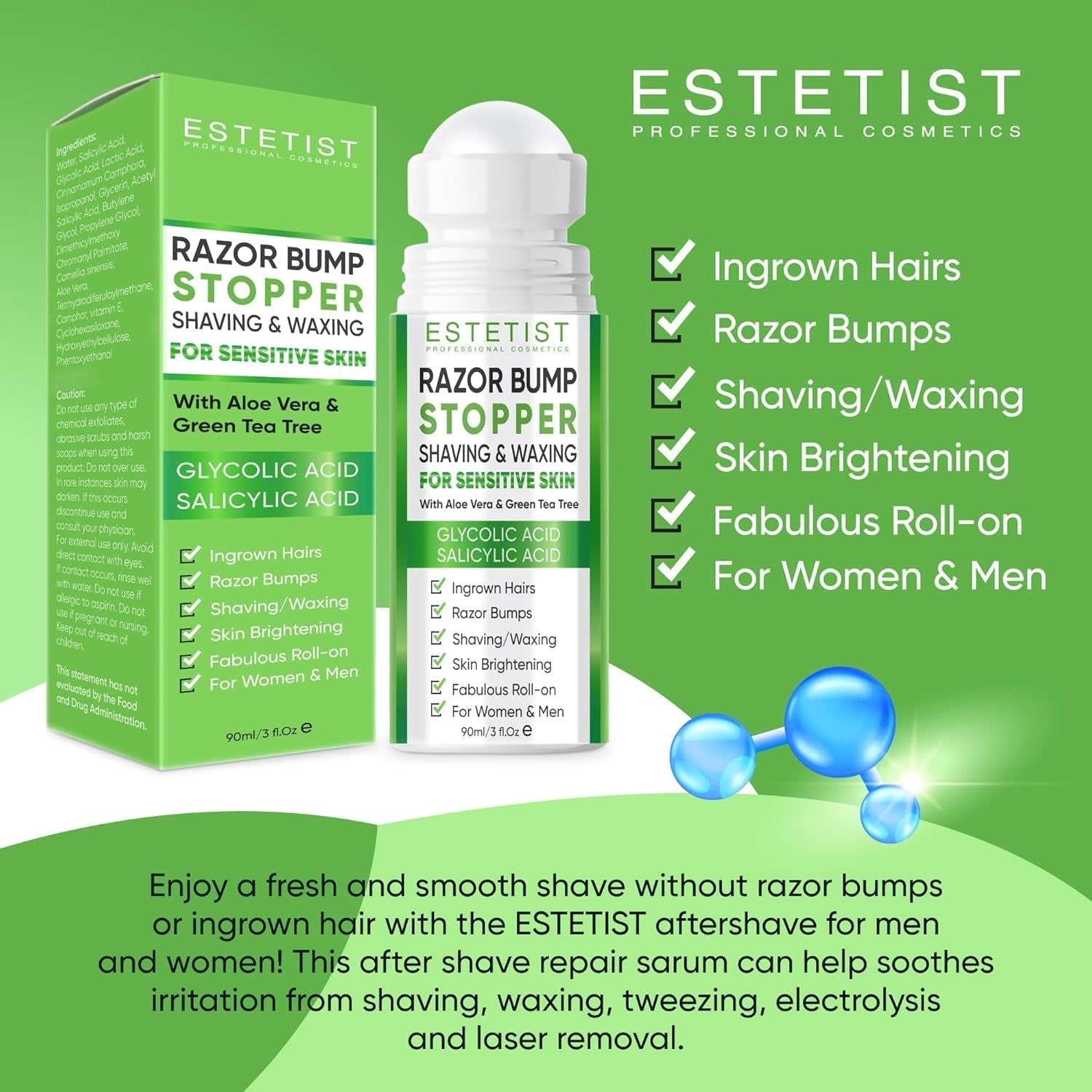 ESTETIST Razor Bump Stopper (Citrus Scent) - 90ml | Ingrown Hair & Razor Burn Solution for Sensitive Skin