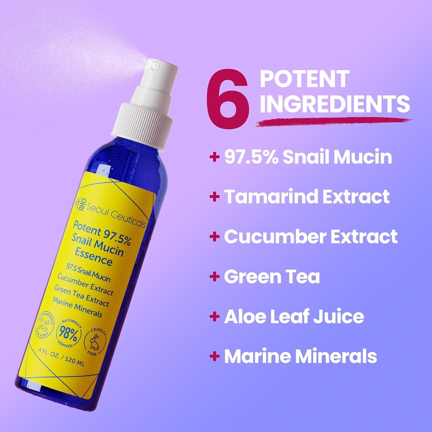 SeoulCeuticals Potent 97.5% Snail Mucin Essence 120ml | Hydrating & Anti-Aging K-Beauty Mist