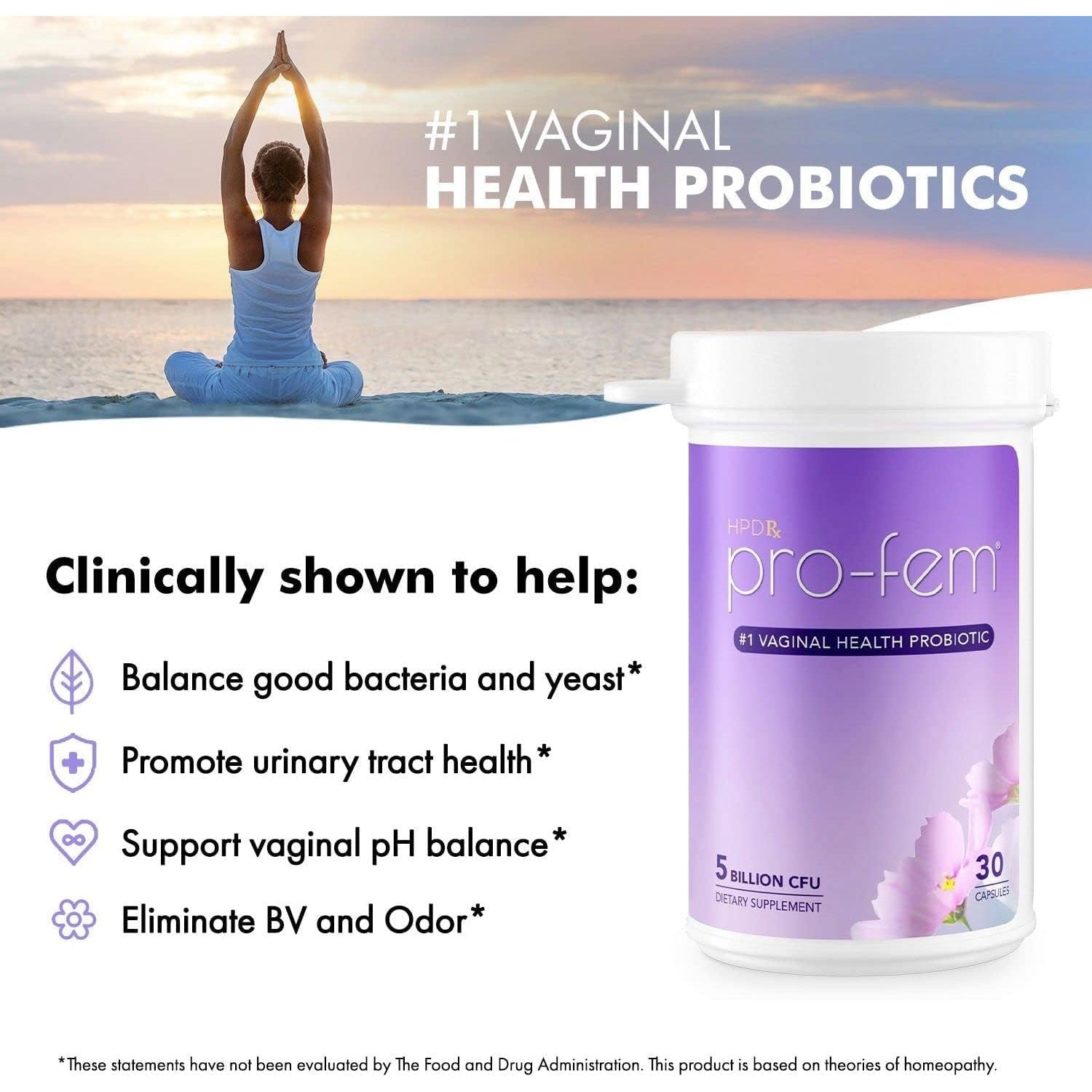 HPD Rx Pro-Fem #1 Vaginal Health Probiotic 30 Capsules | Clinically Proven Support for pH Balance, Yeast & UTI Relief