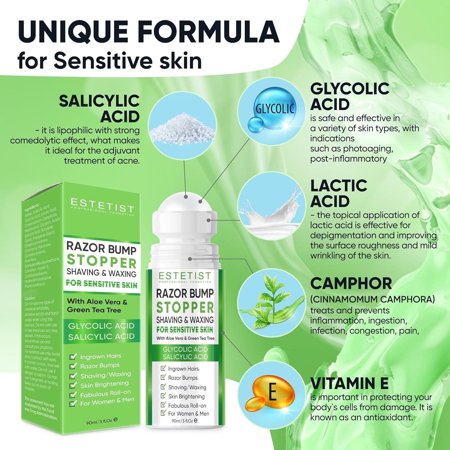 ESTETIST Razor Bump Stopper (Citrus Scent) - 90ml | Ingrown Hair & Razor Burn Solution for Sensitive Skin