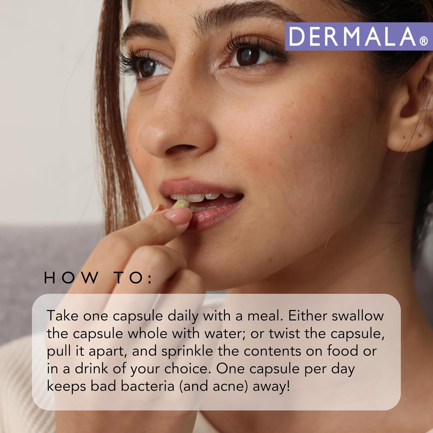 Dermala SUPPLEMEANT to Be – 30 Capsules | Probiotic Acne Supplement for Clearer Skin & Balanced Gut Health