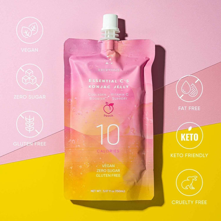 EVERYDAZE Essential C’s Konjac Jelly – Peach Flavor (150ml, 10-Pack) Low-Calorie, Collagen & Vitamin C Infused Snack