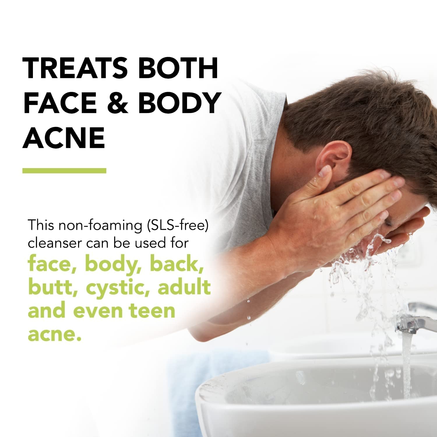 Humane Maximum-Strength Acne Wash 473ml | 10% Benzoyl Peroxide Body & Face Cleanser for Stubborn Acne