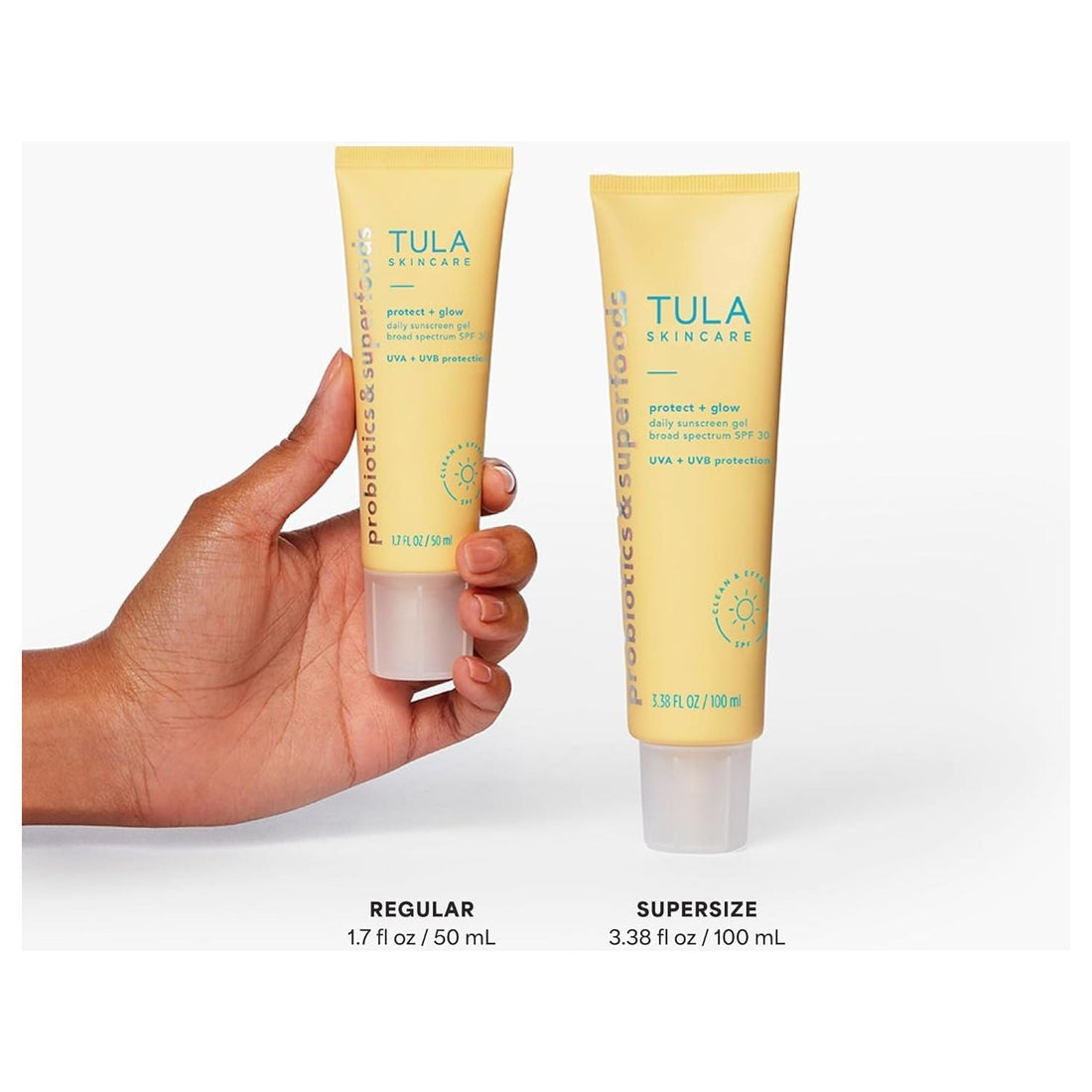 TULA SKINCARE Protect + Glow Daily Sunscreen Gel Broad Spectrum SPF 30 - 100ml | Invisible, Hydrating Sun Protection