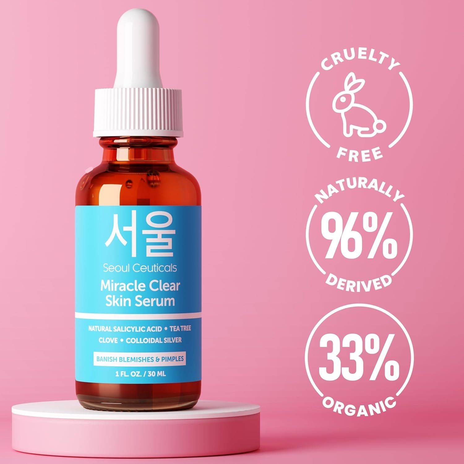 SeoulCeuticals Miracle Clear Skin Acne Serum 30ml | Natural Salicylic Acid + Tea Tree for Clear, Balanced Skin