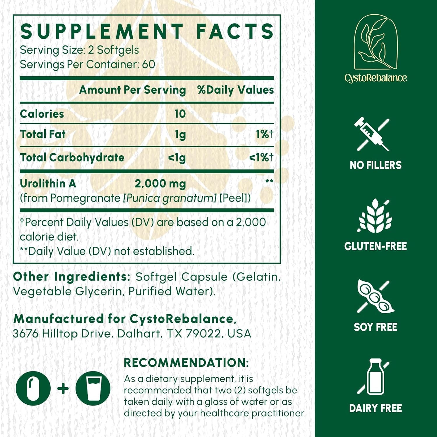 CystoRebalance Urolithin A - 120 Softgels | 2000mg High-Absorption Cellular Health Supplement