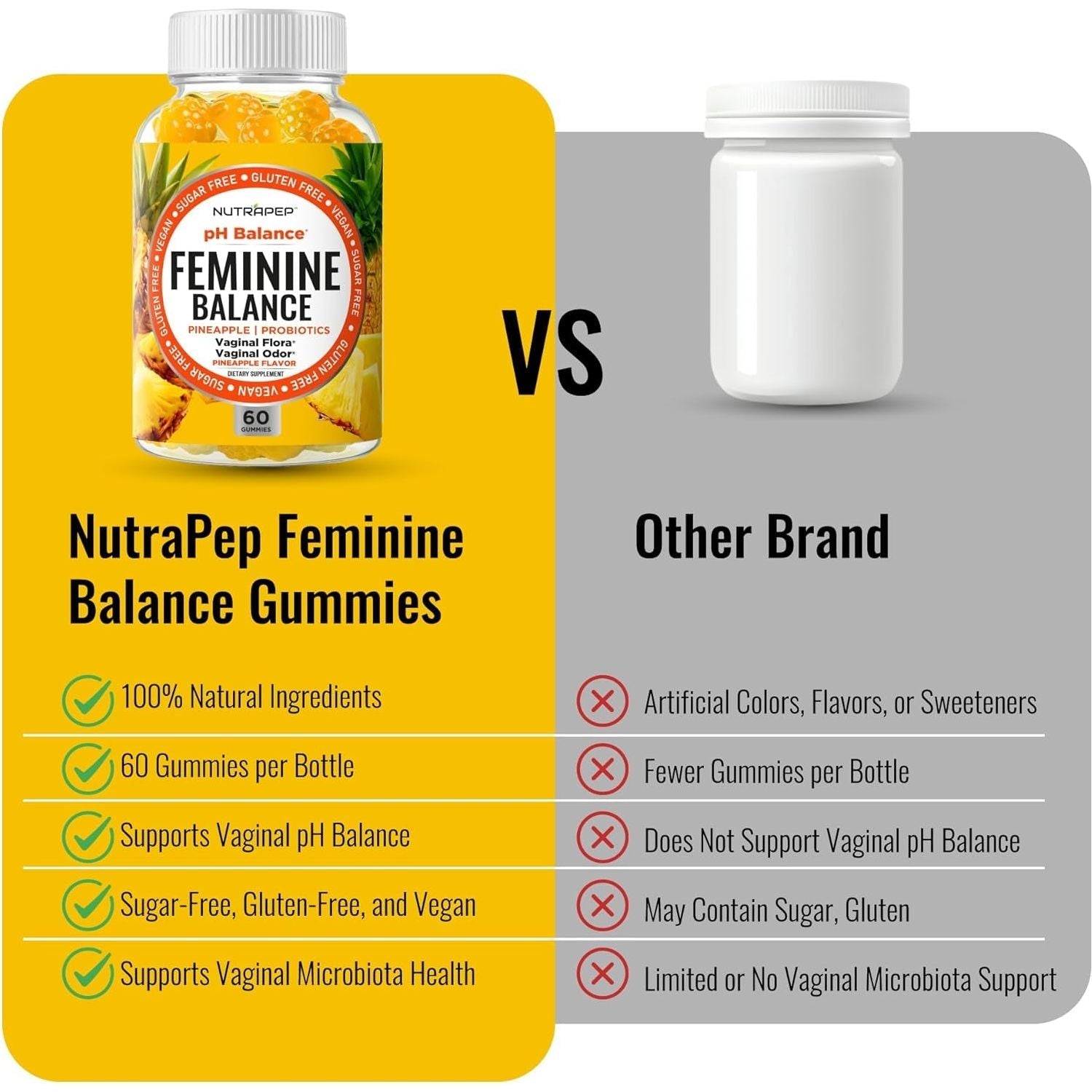 NutraPep Feminine Balance – 60 Gummies | Sugar-Free Vaginal Probiotic with Cranberry, D-Mannose & Vitamin C